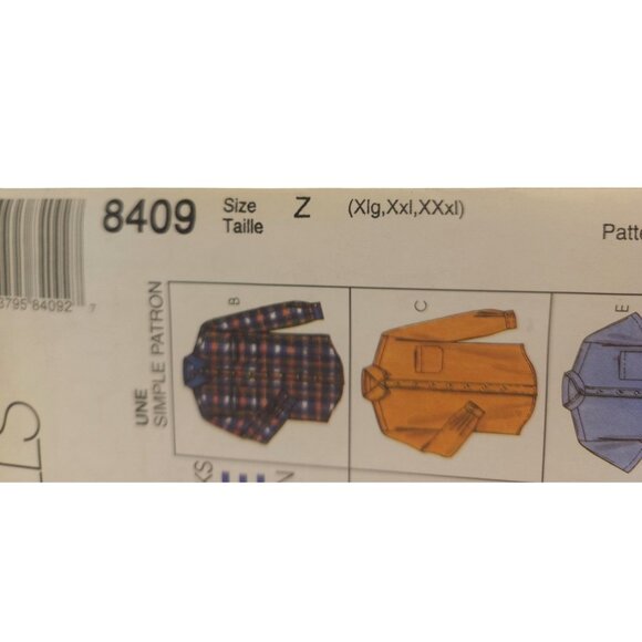 McCalls Sewing Pattern 8409 Mens Western Style Button-Up Shirts Size Z (Xlg-Xxl- - Picture 6 of 7